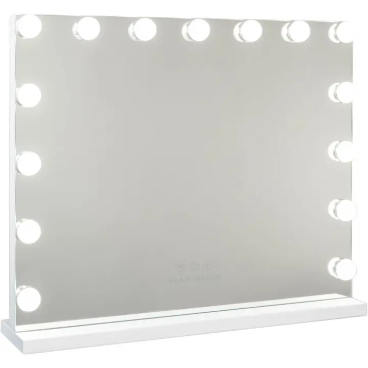 Espejo Maquillaje con Luz, 15 Bombillas LED, 3 Modos de Luz, Intensidad Ajustable, Control Táctil, Puerto, de Aumento Incluido, Blanco, 58 x 46 x 12 cm - 1