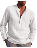 Camisa informal de lino para hombre, camisa de manga larga con cuello en V, ropa de playa, 2024 - details 4