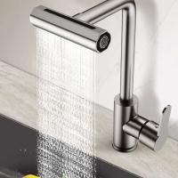 Grifo de Cocina Cascada 4 Modos Universal 360 ° Grifo para fregadero montado en cubierta de un solo orificio, frío y caliente, de acero inoxidable, con brazo oscilante giratorio - details 4