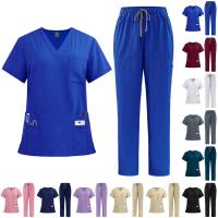 Uniforme de enfermera de color sólido para mujer, traje de pantalones de manga corta con cuello en V de tela de secado rápido, uniforme de enfermería con múltiples bolsillos - details 72