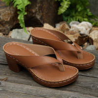 Pies de pellizco zapatillas de moda de tacón alto grueso zapatillas de espina de pescado de color sólido de tacón grueso para mujer - details 7