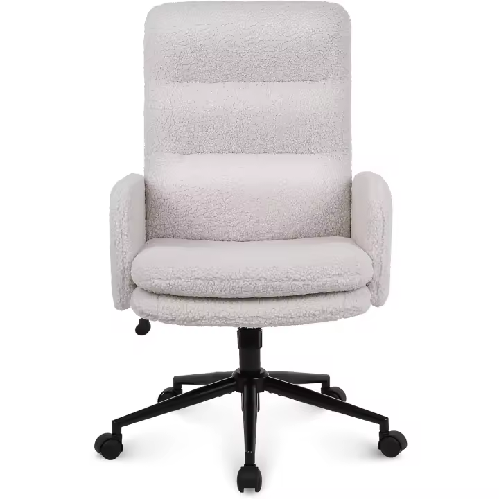 Silla Oficina de Respaldo Alto, Cómoda Silla Tocador con Altura Ajustable, Sillas Ordenador para Hogar y Dormitorio, Crema - 1