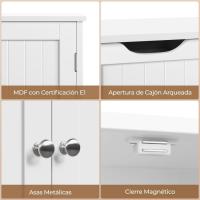 Armario de baño de suelo, mueble de baño con 4 cajones, mueble auxiliar, cómoda, armario con 2 puertas, estante ajustable 81x30x83 cm blanco - details 3