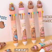 Capybara-10 bolígrafos multicolores Kawaii para niños, bolígrafo de dibujos animados de oso lindo, suministros de oficina escolar, papelería, regalo - details 1