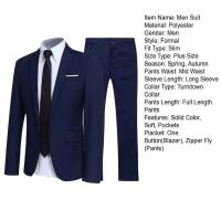 Conjunto de Traje de Primavera para Hombres Chaqueta de Pantalón de Color Sólido Talla Grande - details 7