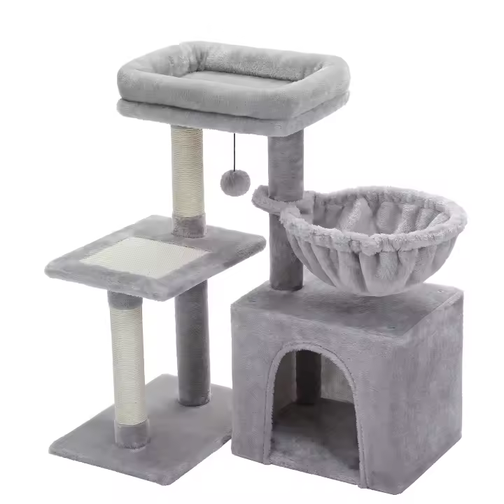 PAWZ Road Árbol para gatos 2 en 1 con poste rascador de Sisal, hamaca, condominio para gatos grande, casa tipo torre para gatos pequeños, tablero rascador para gatos de interior, juguetes para gatos - 1