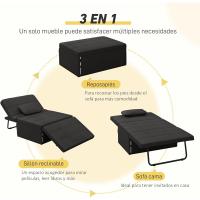 Sofá cama 3 en 1 individual tapizado en lino, sillón reclinable en 5 posiciones, silla de dormir convertible, reposapiés con reposacabezas para salón, carga 200 kg, 95x189x43 cm, gris - details 11
