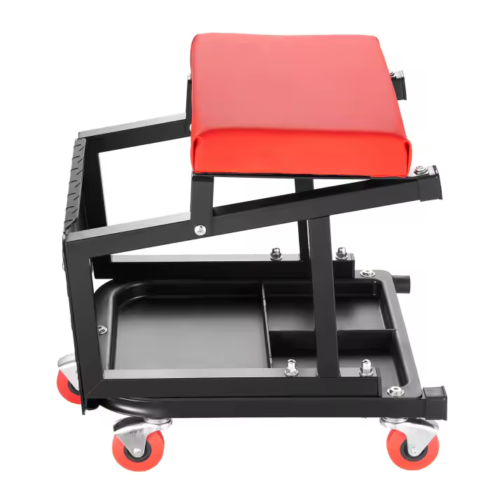 SucceBuy Taburete mecánico con capacidad de 300 libras, asiento rodante para garaje con ruedas, 360 °   Taburete giratorio de taller con bandeja para herramientas, asiento/taburete multiusos para garaje - 1