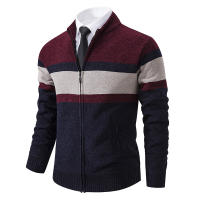 Suéter cómodo para mantener el calor para hombre, Tops informales con cuello levantado versátiles, abrigo grueso de lana a rayas a la moda para otoño e invierno - details 2
