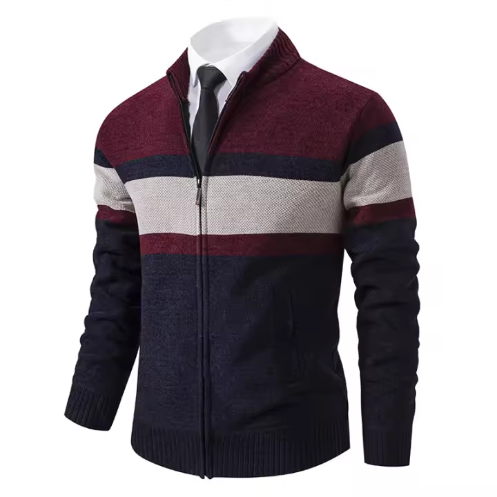 Suéter cómodo para mantener el calor para hombre, Tops informales con cuello levantado versátiles, abrigo grueso de lana a rayas a la moda para otoño e invierno - 1