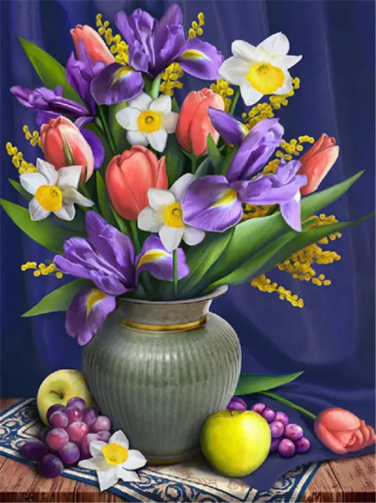 RUOPOTY Pintura al Acrílico de 40x50cm con Números para Adultos Kit de Artesanía Decorativa con Imagen de Flores Paisaje Pastoral Material de Lona - 1