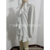 Nuevo conjunto casual para mujer con camisa de manga larga con volantes y botones y pantalones cortos de doble capa - details 13
