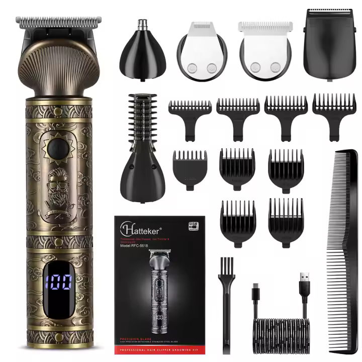 Cortapelos Eléctrico Inalámbrico Hatteker 7 Cuchillas Intercambiables para Cortar el Cabello y la Nariz Aplicación para Hombres Marca China - 1