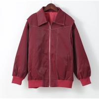 Chaqueta de cuero con cremallera para mujer, abrigo recortado de manga larga con solapa, color rojo vino, Vintage, moda de otoño - details 0