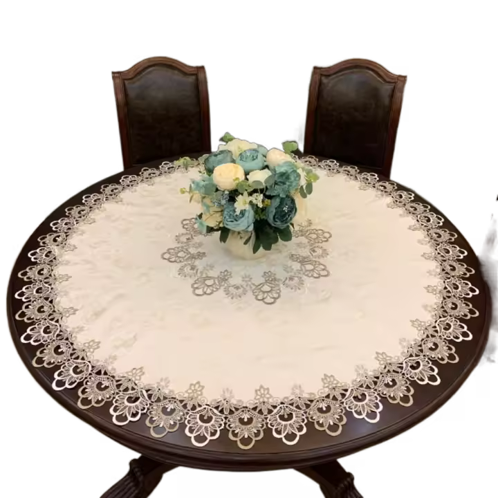 Tela de encaje de boda redonda moderna, adorno de encaje antiincrustante, camino de mesa, mantel, cubierta de mesa, mantel bordado - 1