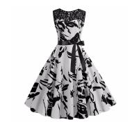 Lace patchwork summer women a line elegant vintage party dress with belt - details 90