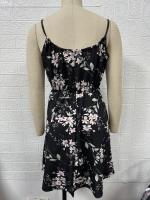 Vestido corto de verano nuevo elegante sin mangas con estampado y correa elástica en la cintura para mujer. - details 2
