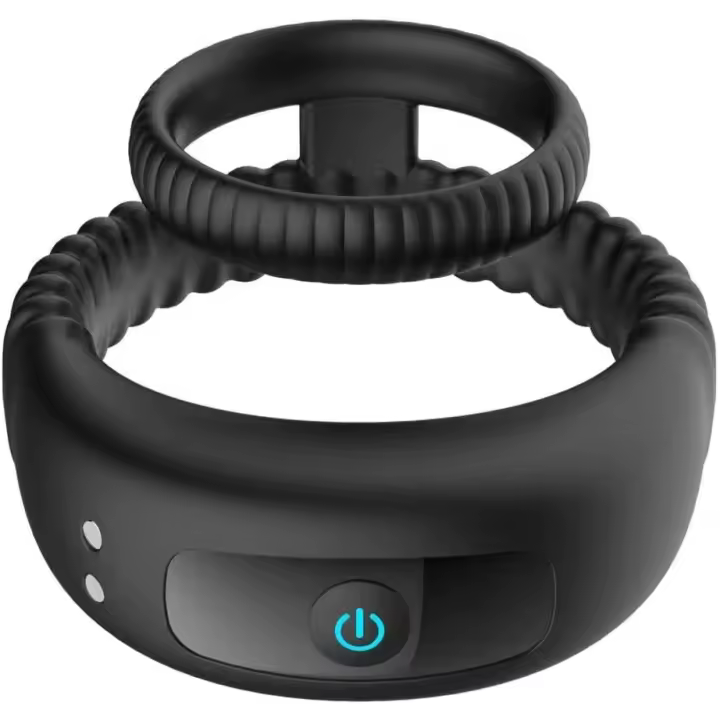 Anillo vibratorio para pene, anillo doble para pene, anillo de silicona para pene con 10 modos de vibración, recargable e impermeable - 1