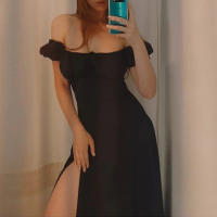 Vestido Largo Francés de Hombro Único para Mujer 2024 Mangas Abullonadas, Cordón, Delgado Casual con Ranura - details 7