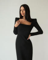 Primavera estilo francés elegante pequeño negro largo cuello cuadrado Slim Fit Bodycon diseño Dre - details 8