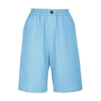Pantalones Cortos de Lino y Algodón para Mujer Color Sólido, Cintura Suelta, Bolsillo, Botón, Moda Casual - details 58