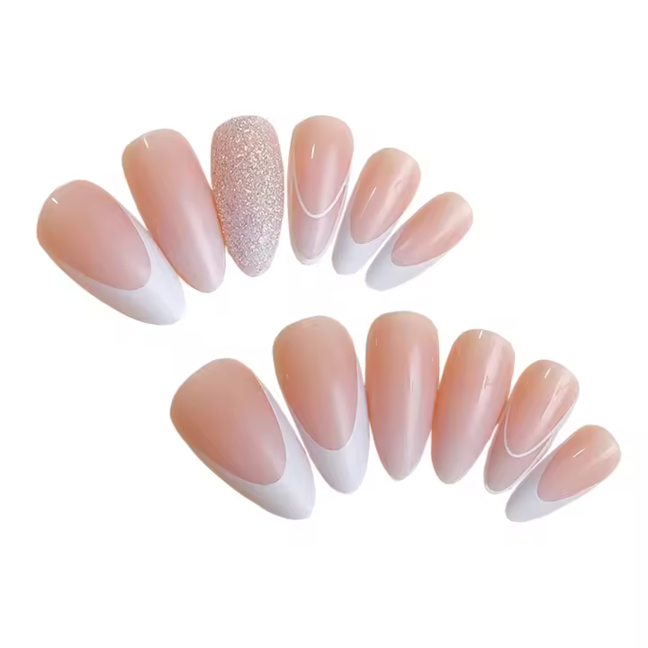 Uñas Falsas Francesas Ligeras Rosa con Brillo Uñas Suaves y Sin Peligro para Amantes de Manicura y Bloggers de Belleza - 1