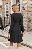 Vestido de manga larga con suéter hasta la rodilla informal con bolsillo y cuello redondo para mujer - details 10