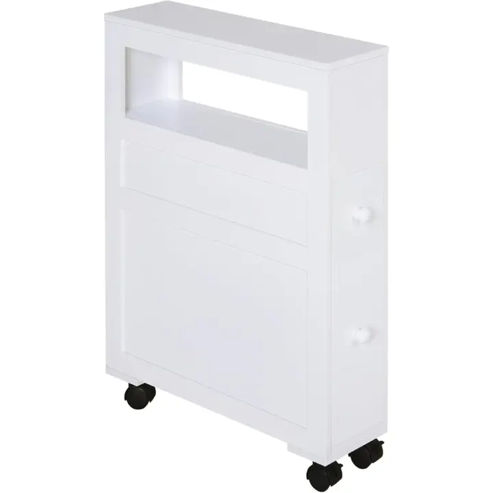 Ruedas Estrecho 2 Cajones y Estante Almacenamiento Carga 20 kg 16x52x71,5 cm Blanco - 1