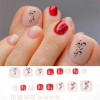 Juego De 24 Piezas Uñas Postizas De Acrílico Con Borde Blanco Y Flor Artísticas Para Pies Uñas Press on Removibles Para Fiestas - details 13