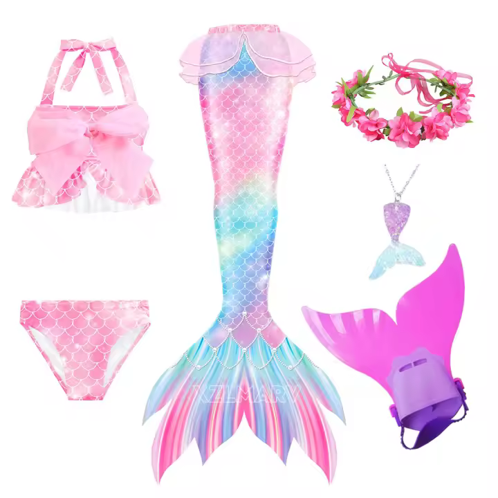Traje de baño de cola de sirena para niños y niñas, bikini de playa, cosplay - 1