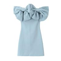 Vestido Mini de Moda para Mujer con Lazo Azul Vestido Chic sin Mangas y sin Correa con Lazo Retro - details 1