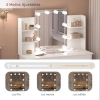 Mesa de Maquillaje Moderna con Espejo y Luces LED Regulables 2 Cajones Grandes y 4 Estantes - details 11