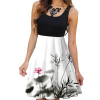 Vestido de verano sin mangas con cuello redondo y estampado Digital para mujer - details 15