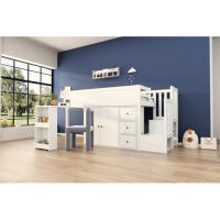 Camión de Niños Multifuncional Cama Extensible, Escritorio, Almacenamiento Lateral, Armario, Cajón, Escalera, Sin Colchón MDF Blanco 90*200 - details 0