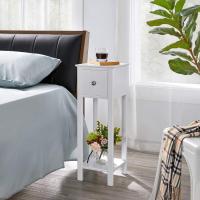 Mesita de Noche de Madera Lacada Alta 2pcs con Cajón y Estante 25x25x70cm - details 1