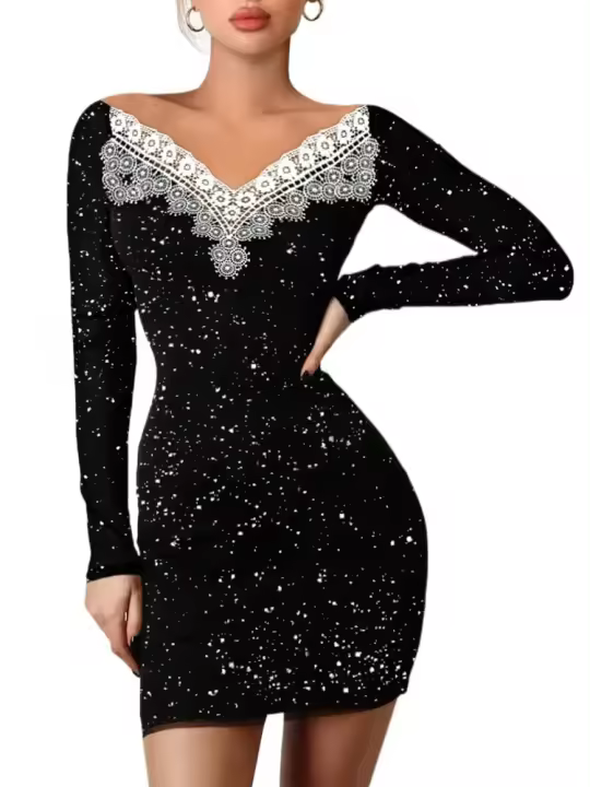 Vestido de manga larga con hombros descubiertos para mujer, vestido corto, falda elegante, nuevo para fiesta - 1