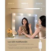 Tocador de Maquillaje con Espejo de Luz LED, Iluminación Regulable, con 7 Cajones, Tocador de Dormitorio con Espacio de Almacenamiento, 110x39,5x140,5 cm, Blanco, MB6099ws - details 3