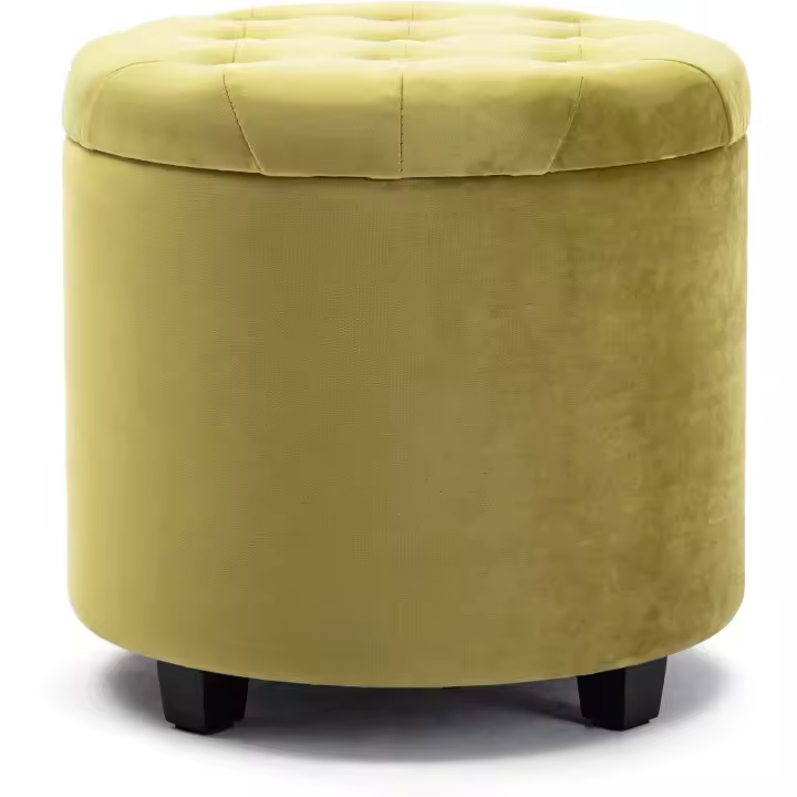 Puf Reposapiés Otomano con Almacenamiento 45m Redondo, 45l, Marco de Madera Fuerte, En Terciopelo, Ideal para Taburete o Baúl de Juguete, Diseño para Sala de Estar y Dormitorio - 1