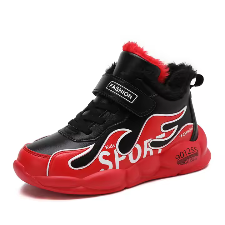 Zapatos deportivos de invierno para niños, zapatillas impermeables de cuero Pu para niños, zapatos antideslizantes para correr, botas cálidas de piel, zapatos de Trekking - 1