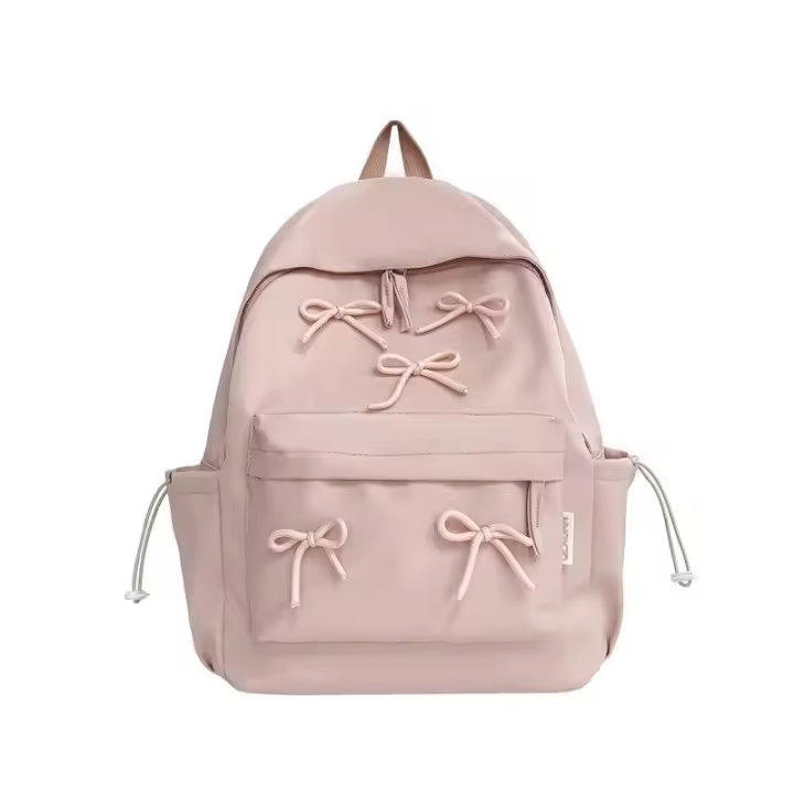 ​ ​ Mochila BOW-2024 Mujer - Blanco Nube, Rosa Polvo, Negro Azabache |   Estilo Academia Romántica ​ ​ - 1