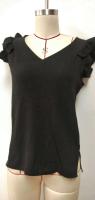 Camisa casual elegante con cuello en V para mujer, parte superior lisa con ribers de oficina, mangas de hoja de loto, verano - details 3