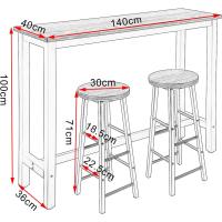 Conjunto de Mesa de Bar y 2 Taburetes, Muebles de Comedor, Mesa Alta y Taburetes de Bar, Barra Cocina y Salon, 140x40x100 cm, Metal + MDF, Roble Claro - details 9