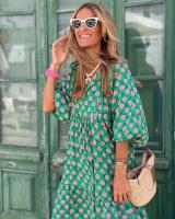 Vestido largo estampado de ropa de moda para mujer, puños con estampado geométrico bohemio - details 3