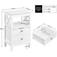 2 mesitas de noche para dormitorio con 2 cajones y estante, mesa auxiliar de sofá moderna, mueble de noche blanco de 40 x 30 x 60 cm - details 4