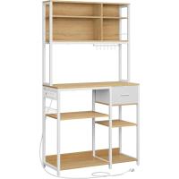 Estantería de Cocina con Multienchufe, Armario de Cocina con Estantes Ajustables, Cajón de Tela, 12 Ganchos, 40 x 100 x 180,4 cm, Estante de Microondas, Marrón Rústico y Negro - details 7