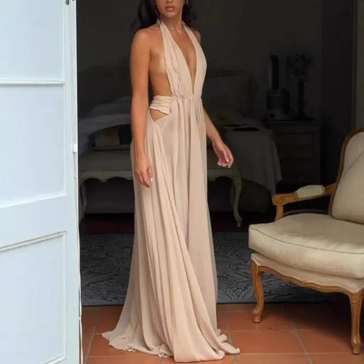 Vestido de Gala de Lujo para Mujer BUNO Cintura Alta, Elegante Escote en V, Resalto de Malla Trasera - 1