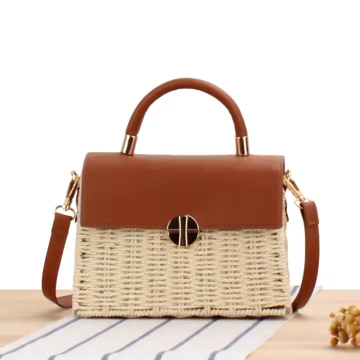 2025 nicho bolso bandolera papel cuerda tejida bolsa de cuero flip box bolsa de viaje vacaciones tejida bolsa - 1
