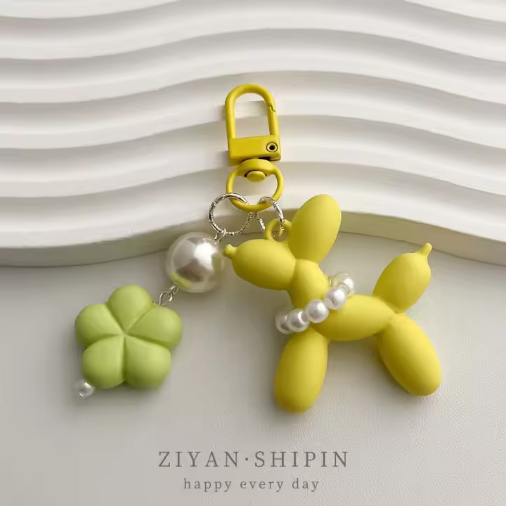 Llavero creativo con forma de globo de perro Kawaii, llavero con forma de perro de gelatina, llavero con forma de flor para cachorro, accesorio colgante - 1