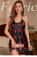 Mini camisón de mujer sin espalda con cuello en V con estampado satinado, pijamas, pijamas sexy cosplay - details 2