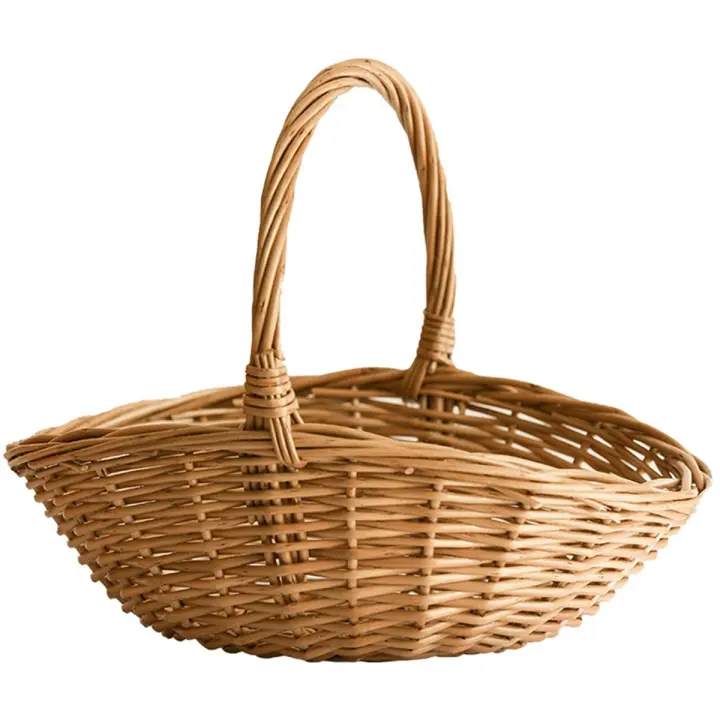 Cesta de mimbre con asa, cesta de la compra de mimbre, cesta de regalo, cestas de Picnic, cesta de almacenamiento de cocina-grande - 1